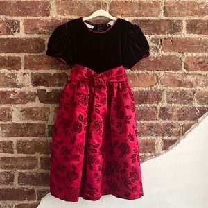 Black Velvet and Red Floral Occasion Dress